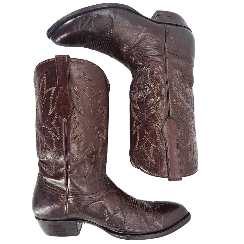 Tres Outlaws Falconhead Mens sz 15 Dark Brown Leather Custom Cowboy Western Boot - Picture 11 of 16